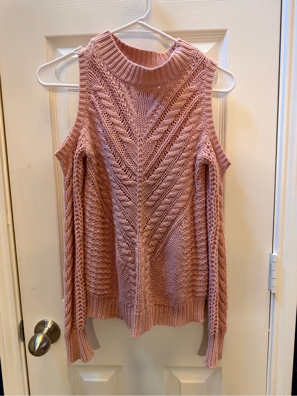 Aeropostale Dusty Pink Cold-Shoulder Cable Knit Sweater